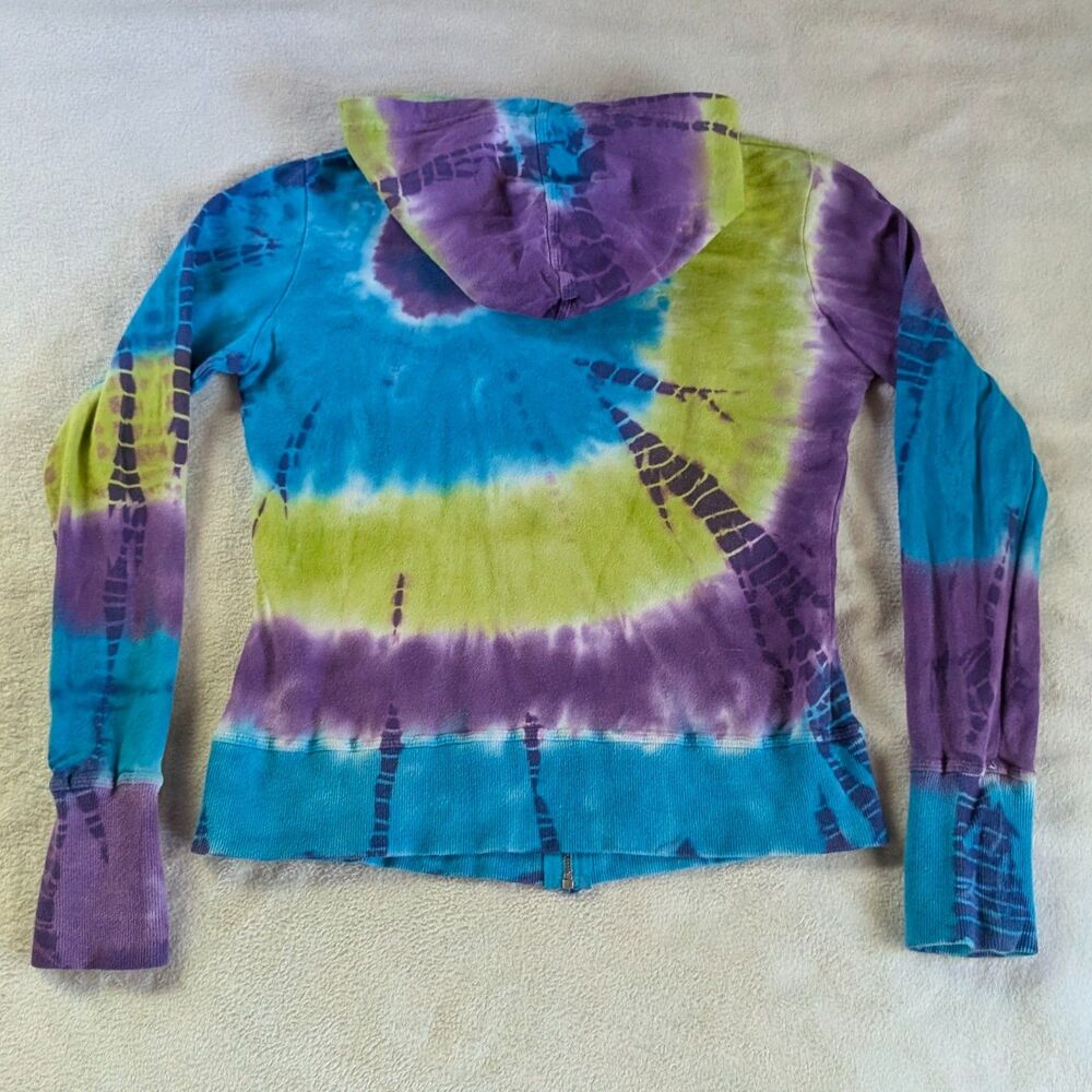 Tie Dye Spiral Zip Up Hoodie Sweatshirt Women's Medium Purple Blue - Picture 3 of 6